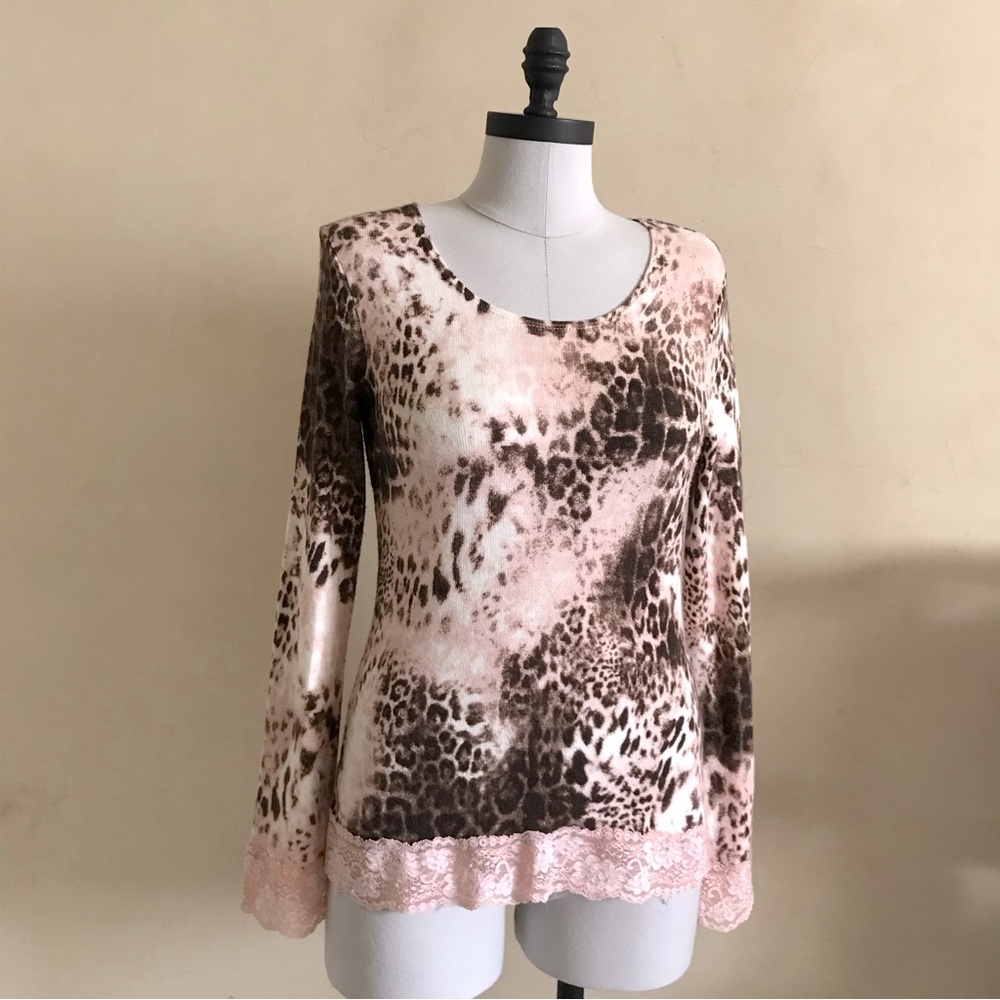 Karen Kane Pink Brown Leopard Print Knit Top